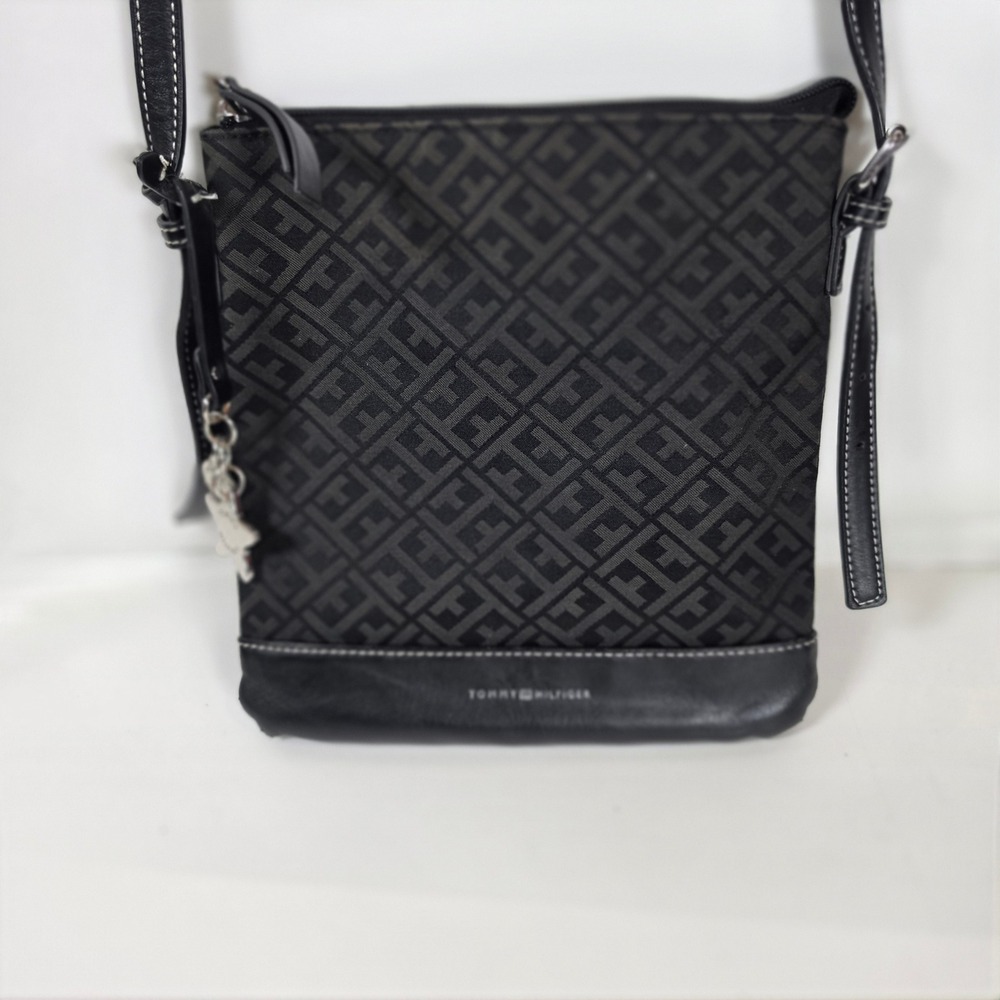 Tommy Hilfiger Black Jacquard Monogram‎ Crossbody Bag Star Charm Messenger